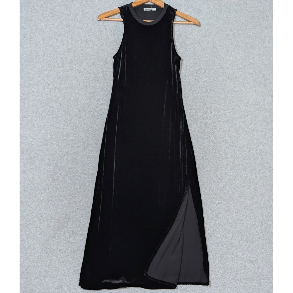 Unsubscribed Velvet Column Dress Womens Size 0 A-Line Maxi Ribbed Back Black
